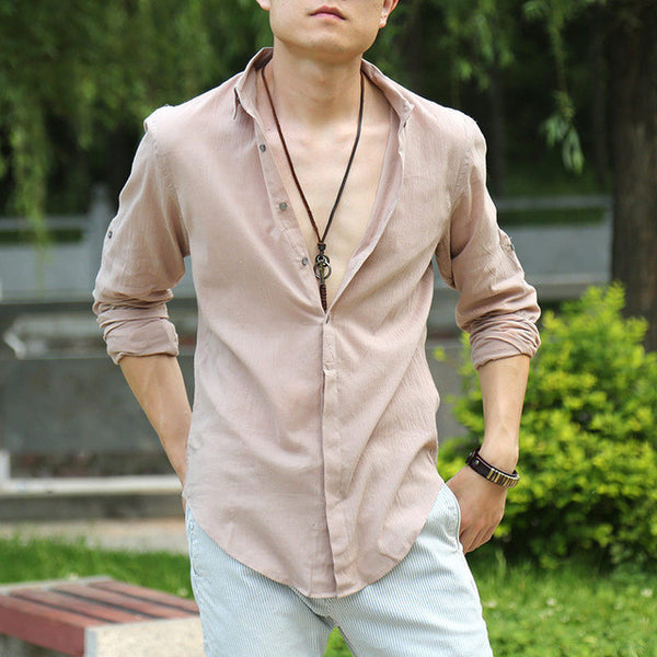 Zecmos Cotton Linen Shirts Man Summer White Shirt.