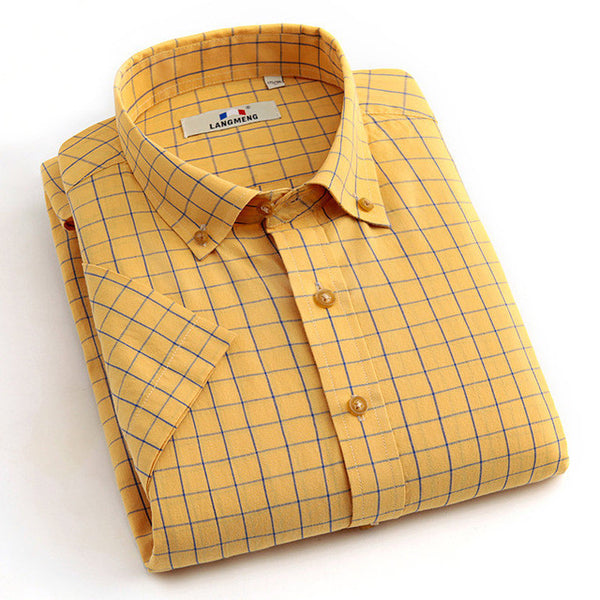 Summer 100% Cotton plaid Casual shirts Mens Dress Shirt men Short Sleeve.