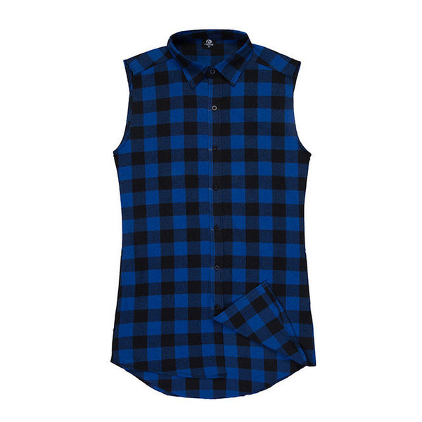 Hip hop clothing tyga mens fashion camisa masculina swag plaid shirts sleeveless side gold zipper man extended mens dress shirt