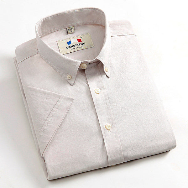 Langmeng 100% cotton men shirt short sleeve casual shirts.