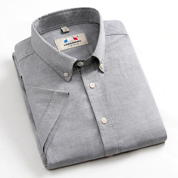 Langmeng 100% cotton men shirt short sleeve casual shirts.
