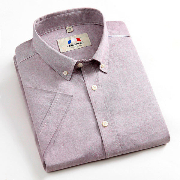 Langmeng 100% cotton men shirt short sleeve casual shirts.