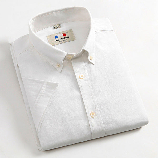 Langmeng 100% cotton men shirt short sleeve casual shirts.