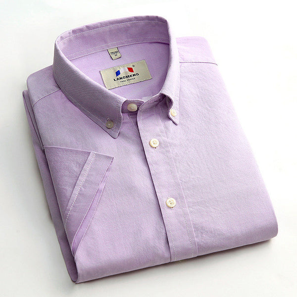 Langmeng 100% cotton men shirt short sleeve casual shirts.