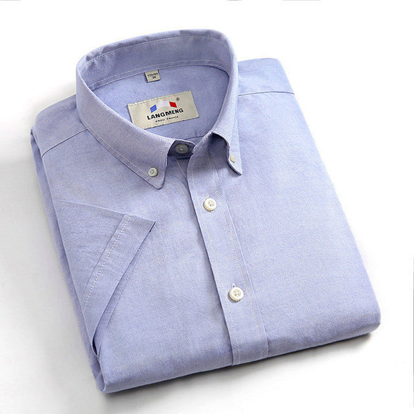 Langmeng 100% cotton men shirt short sleeve casual shirts.