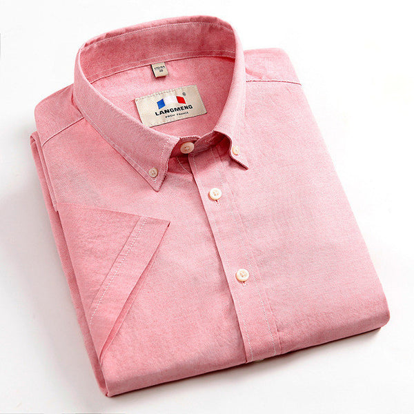 Langmeng 100% cotton men shirt short sleeve casual shirts.