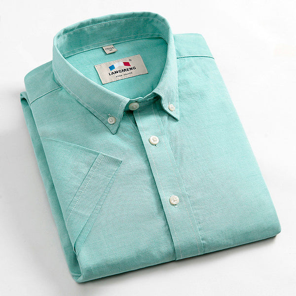 Langmeng 100% cotton men shirt short sleeve casual shirts.