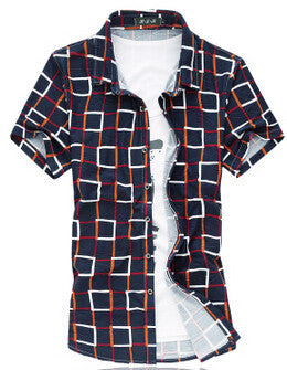 summer style plaid shirts men shirt short sleeve casual shirt men good quality cotton silk Tops.