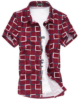 summer style plaid shirts men shirt short sleeve casual shirt men good quality cotton silk Tops.