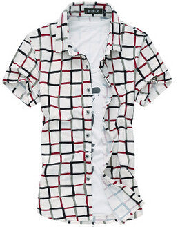 summer style plaid shirts men shirt short sleeve casual shirt men good quality cotton silk Tops.