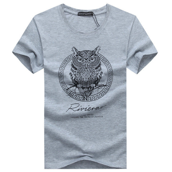 high quality brand of funny t-shirts cotton printed figure owl fitness t-shirts men.