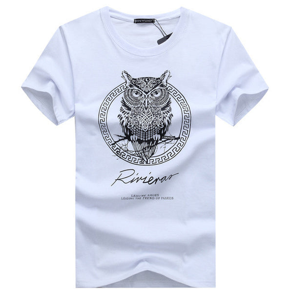 high quality brand of funny t-shirts cotton printed figure owl fitness t-shirts men.