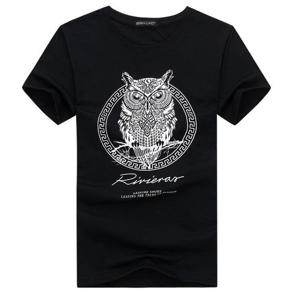 high quality brand of funny t-shirts cotton printed figure owl fitness t-shirts men.