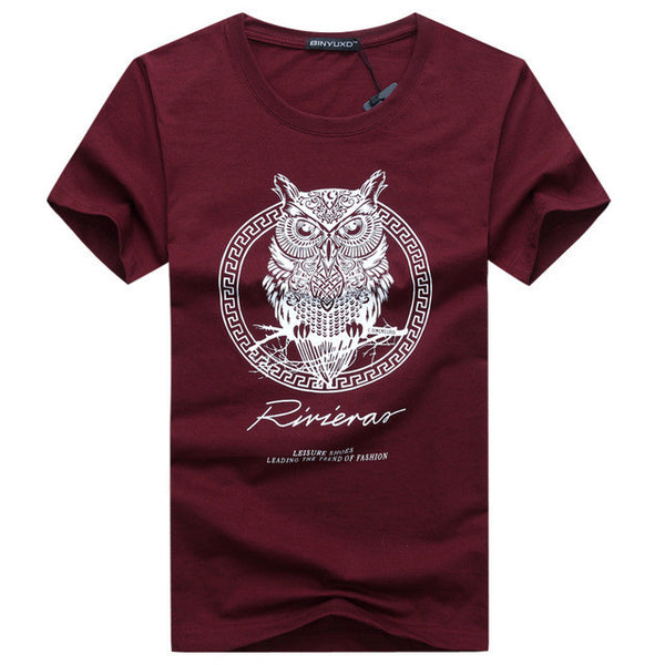 high quality brand of funny t-shirts cotton printed figure owl fitness t-shirts men.