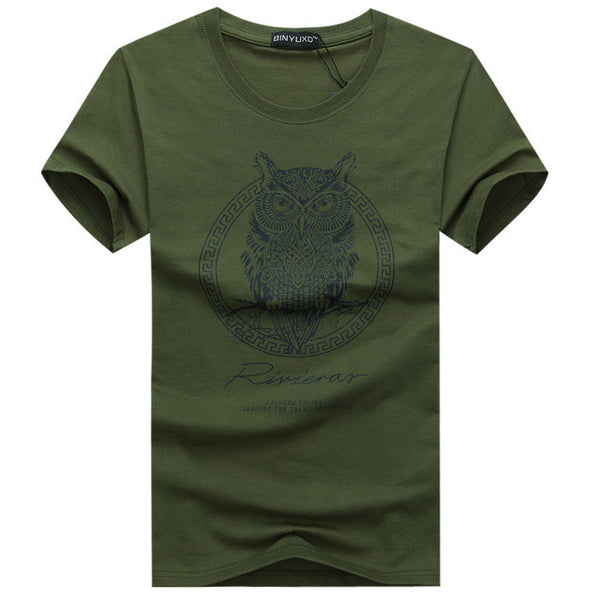 high quality brand of funny t-shirts cotton printed figure owl fitness t-shirts men.
