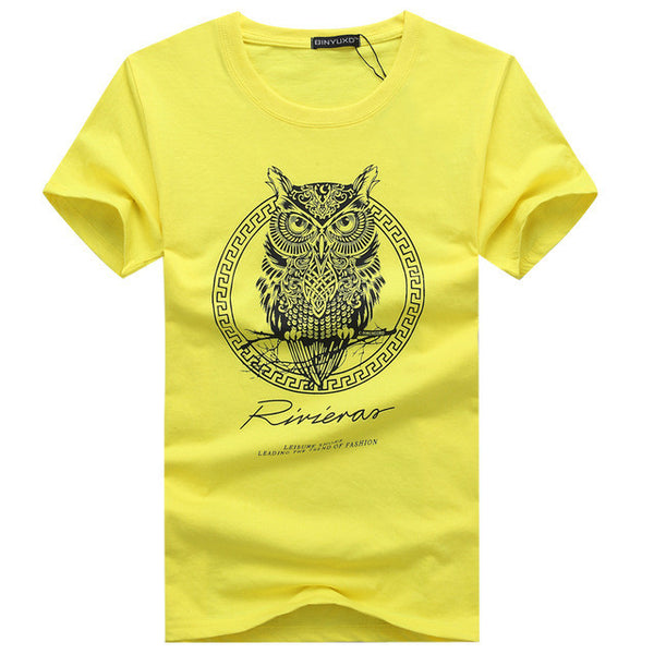 high quality brand of funny t-shirts cotton printed figure owl fitness t-shirts men.