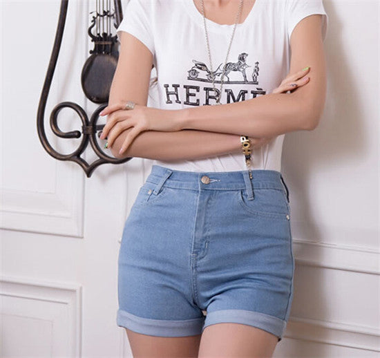 women's jeans Summer High Waist Stretch Denim Shorts.