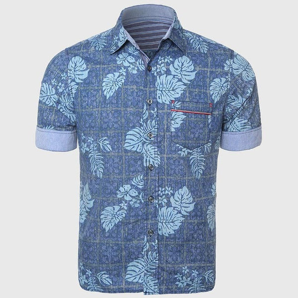 Casual Hawaiian Shirts Men Cotton Linen Floral Shirt Short Sleeve.