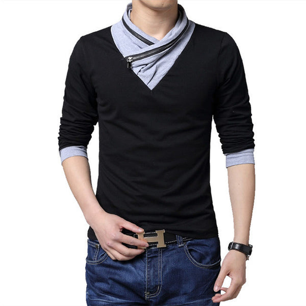 HOT SALE 2017 New Fashion Brand Irregular Collar Slim Fit Long Sleeve T Shirt.
