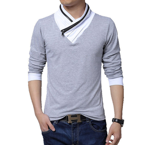 HOT SALE 2017 New Fashion Brand Irregular Collar Slim Fit Long Sleeve T Shirt.