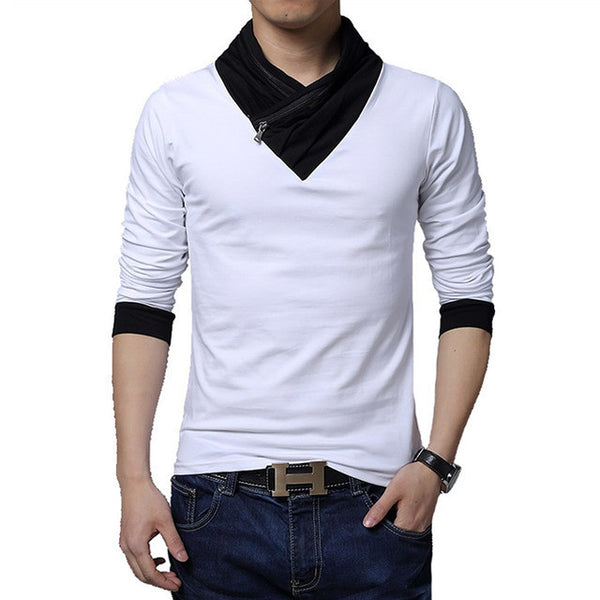 HOT SALE 2017 New Fashion Brand Irregular Collar Slim Fit Long Sleeve T Shirt.