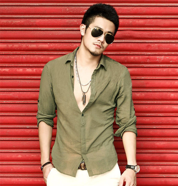 Plus Size Shirts Cotton Linen Men Shirt Long Sleeve Summer Style Hawaiian Shirts Sexy Slim Fit.