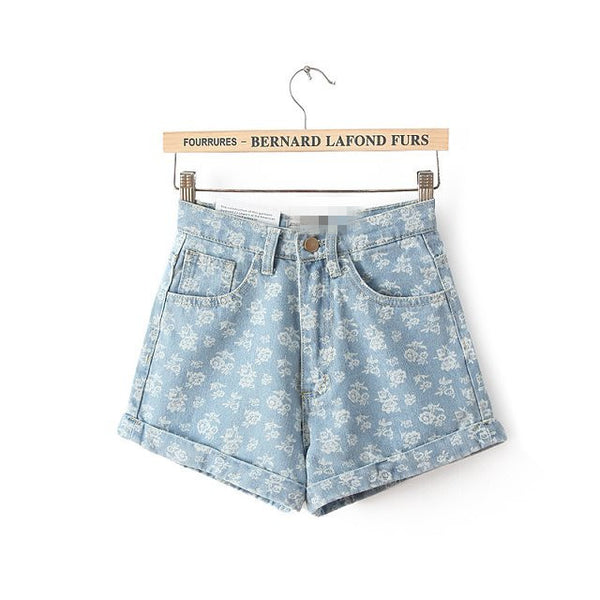 Women New Arrival Denim Shorts Vintage High Waist Cuff Jeans.