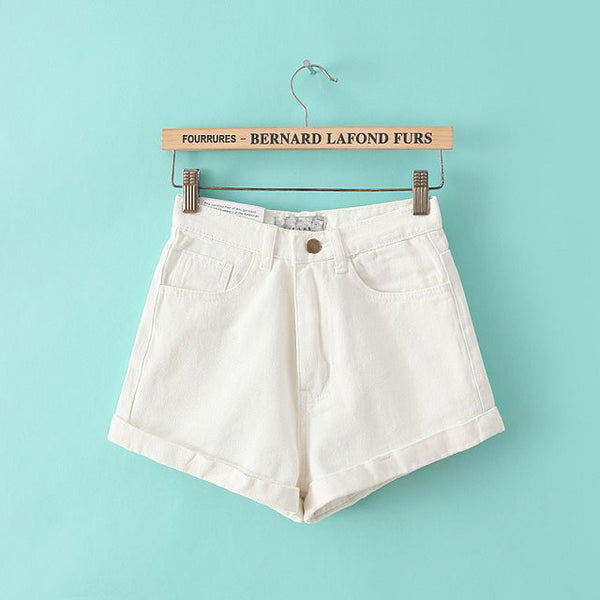 Women New Arrival Denim Shorts Vintage High Waist Cuff Jeans.