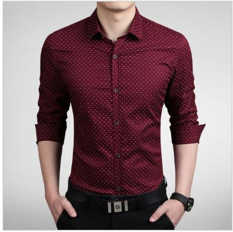 Men Wine Red Single Breasted Long Sleeve Shirt Casual Men Dress Shirt.