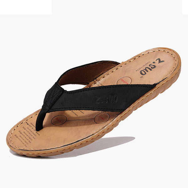 Men's flip flops Genuine leather Slippers Summer fashion beach sandals.