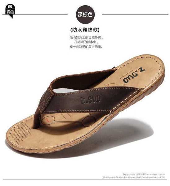 Men's flip flops Genuine leather Slippers Summer fashion beach sandals.