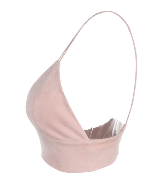 Gagalook 2017 Brand Women Tops Sexy Unlined Bra Crop Top Summer Pink Suede Cami Fashion Camisole.