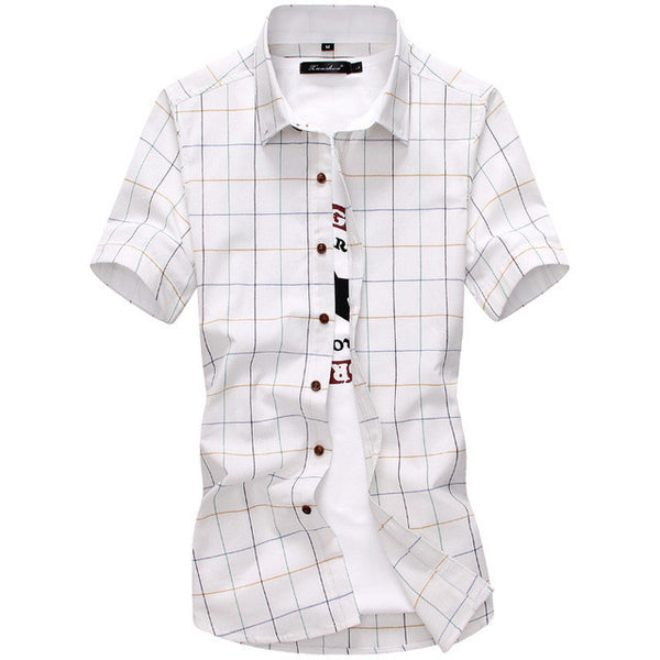 Red And Black Plaid Shirt Men Summer Casual Quality Dress Shirt Short Sleeve.