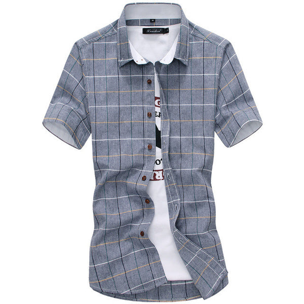 Red And Black Plaid Shirt Men Summer Casual Quality Dress Shirt Short Sleeve.