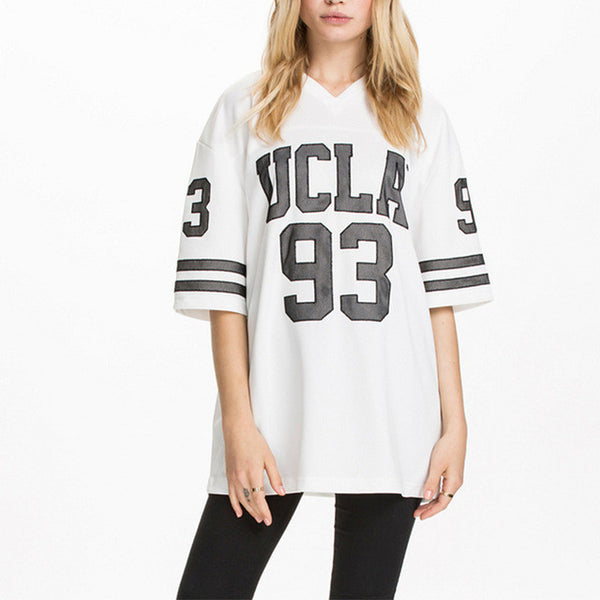 Summer New Fashion Casual V-Neck Letter Print Tees Boyfriend Style Loose Women T-shirt