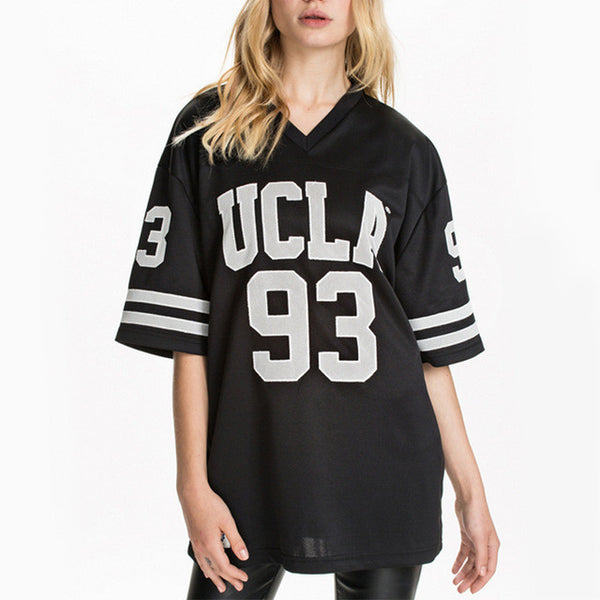 Summer New Fashion Casual V-Neck Letter Print Tees Boyfriend Style Loose Women T-shirt