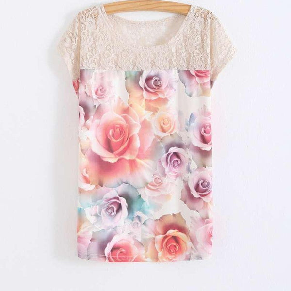 Women's 3D Floral Printed T-Shirt T Shirts Summer Batwing Sleeve.