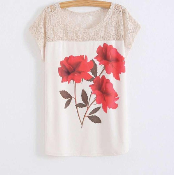 Women's 3D Floral Printed T-Shirt T Shirts Summer Batwing Sleeve.