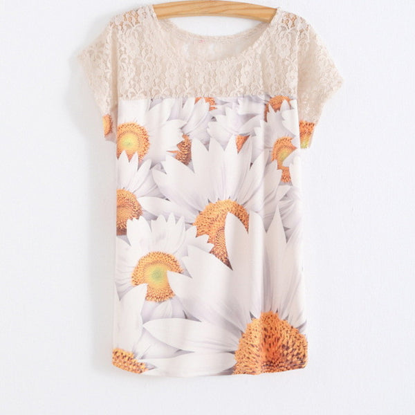 Women's 3D Floral Printed T-Shirt T Shirts Summer Batwing Sleeve.