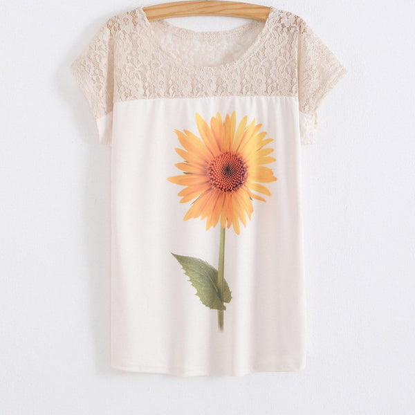 Women's 3D Floral Printed T-Shirt T Shirts Summer Batwing Sleeve.