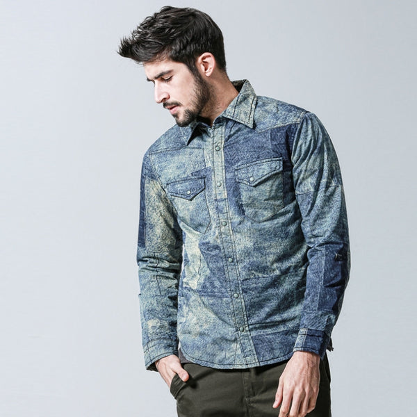 Denim Shirts Mens Cotton Army Shirts thick Camouflage Men's Casual Long Sleeve Cargo Shirt
