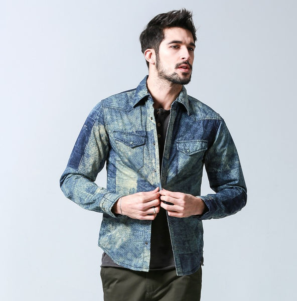 Denim Shirts Mens Cotton Army Shirts thick Camouflage Men's Casual Long Sleeve Cargo Shirt