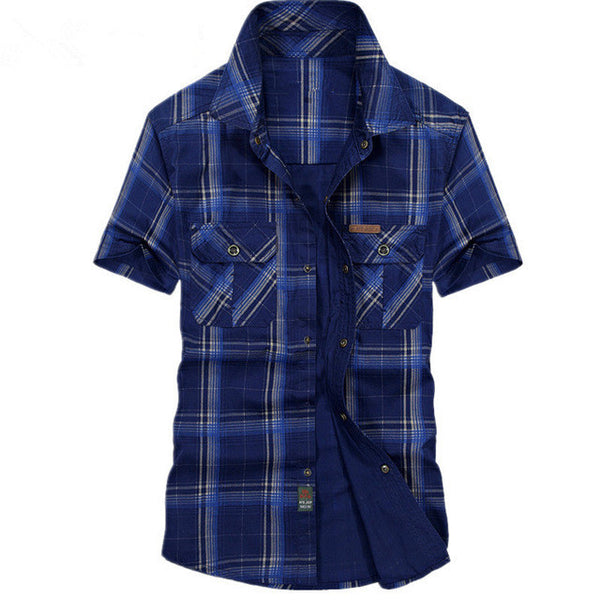 New Arrival Brand Short Sleeves Cotton Plaid Men Shirts Quick-drying Men's Army Shirt.