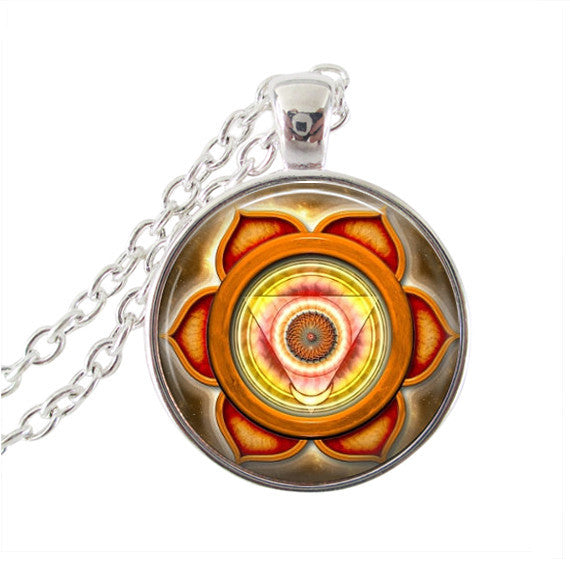 Rainbow Daisy Flower, Colorful Blossom Jewelry Glass Cabochon Round Neckless
