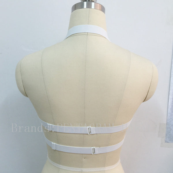 Pentagram Bralette Bondage Cage Harness Crop Top Lingerie White Elastic Garter Belts Gothic.