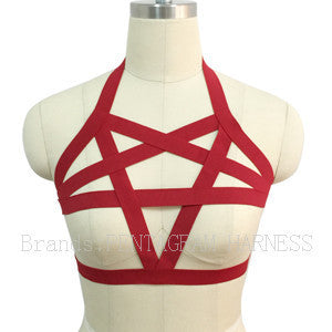 Pentagram Bralette Bondage Cage Harness Crop Top Lingerie White Elastic Garter Belts Gothic.