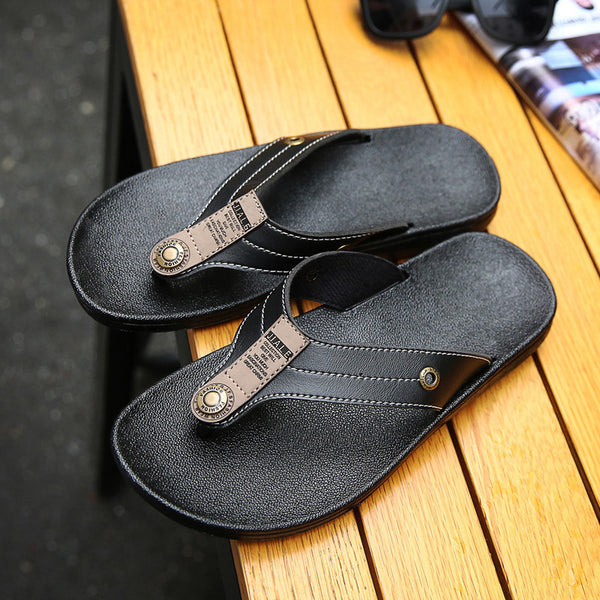 2017 Men's Flip Flops Genuine Leather Slippers Summer Fashion.