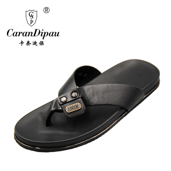 Flip Flops Men Real Leather Summer Sandals For School Street Casual Walking.