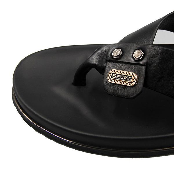 Flip Flops Men Real Leather Summer Sandals For School Street Casual Walking.