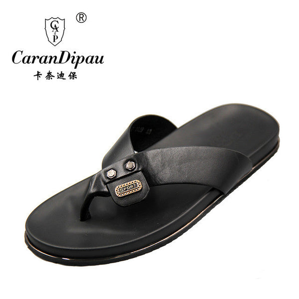 Flip Flops Men Real Leather Summer Sandals For School Street Casual Walking.
